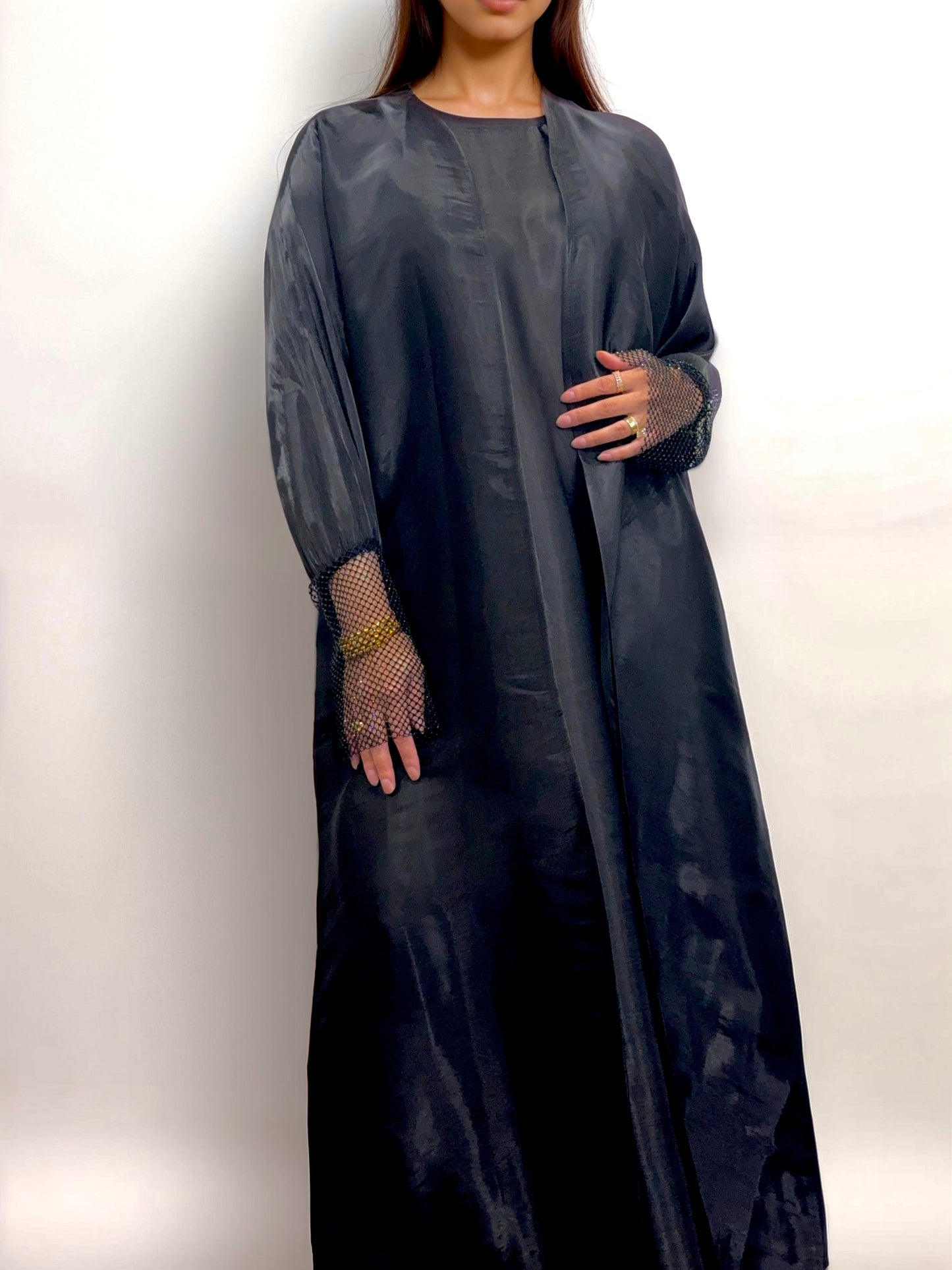 Organza open abaya with inner