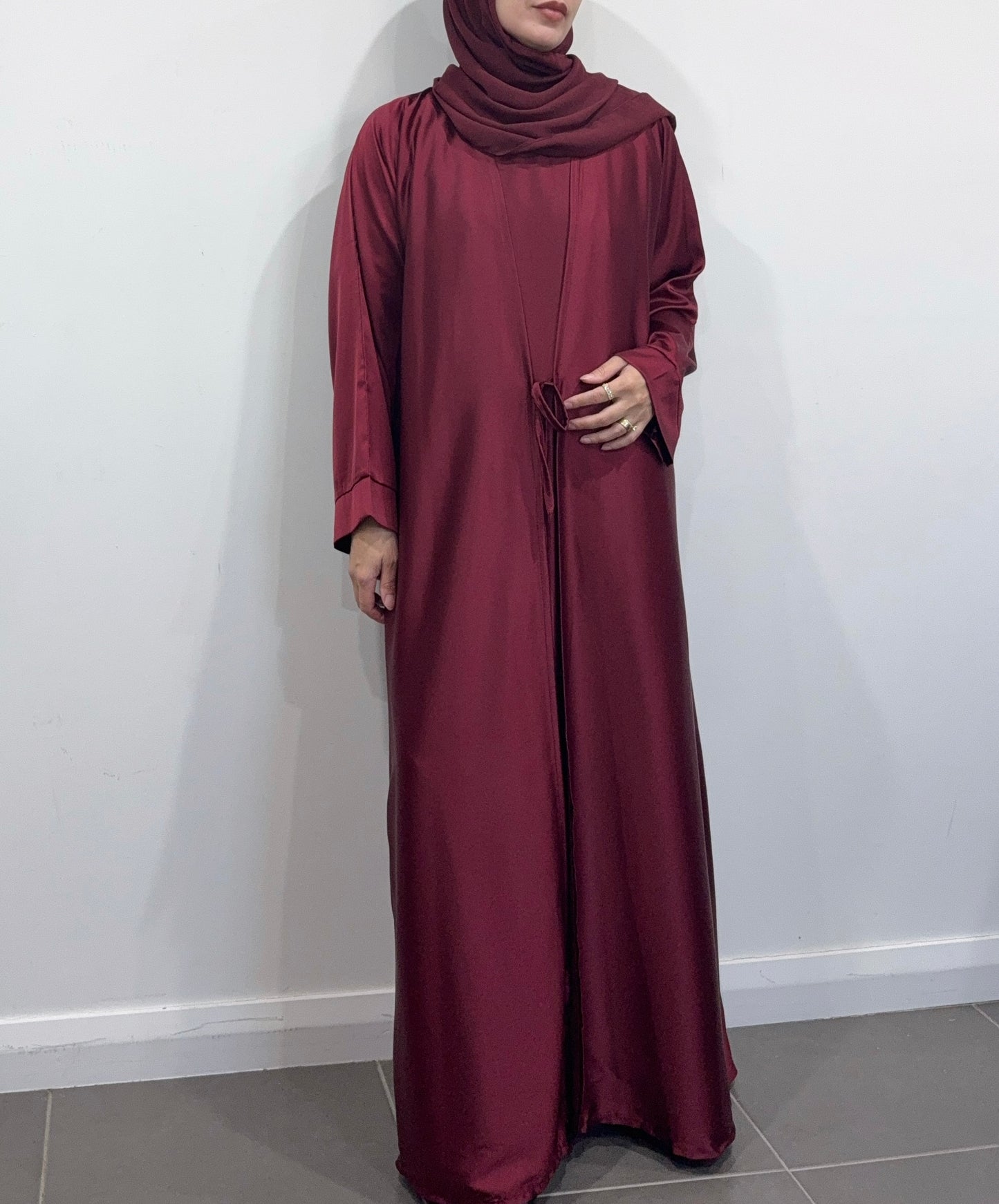 Burgundy Satin Abaya with inner