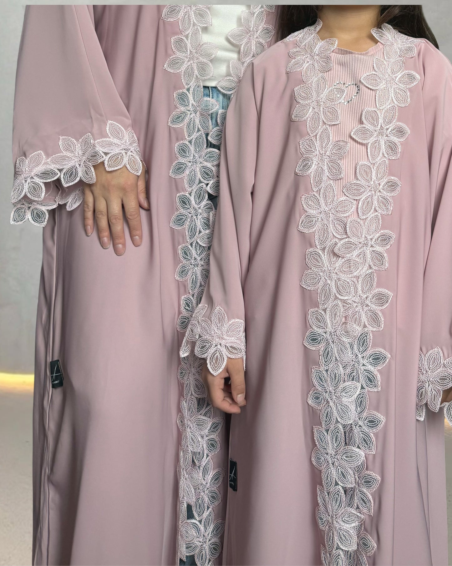 Floral lace open abaya