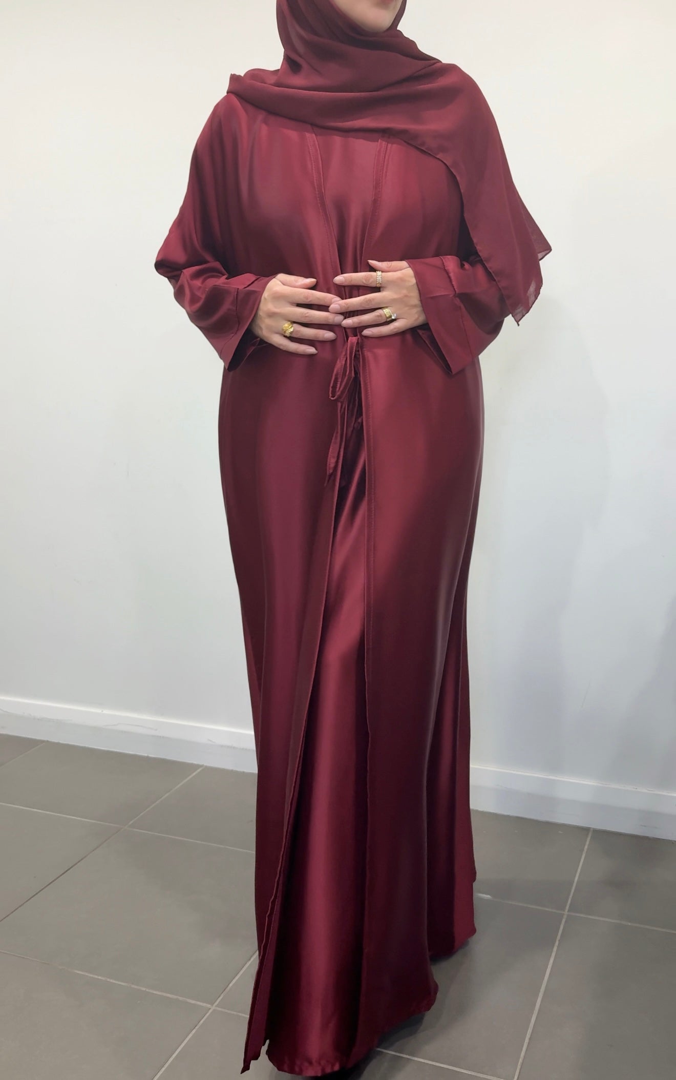 Burgundy Satin Abaya with inner
