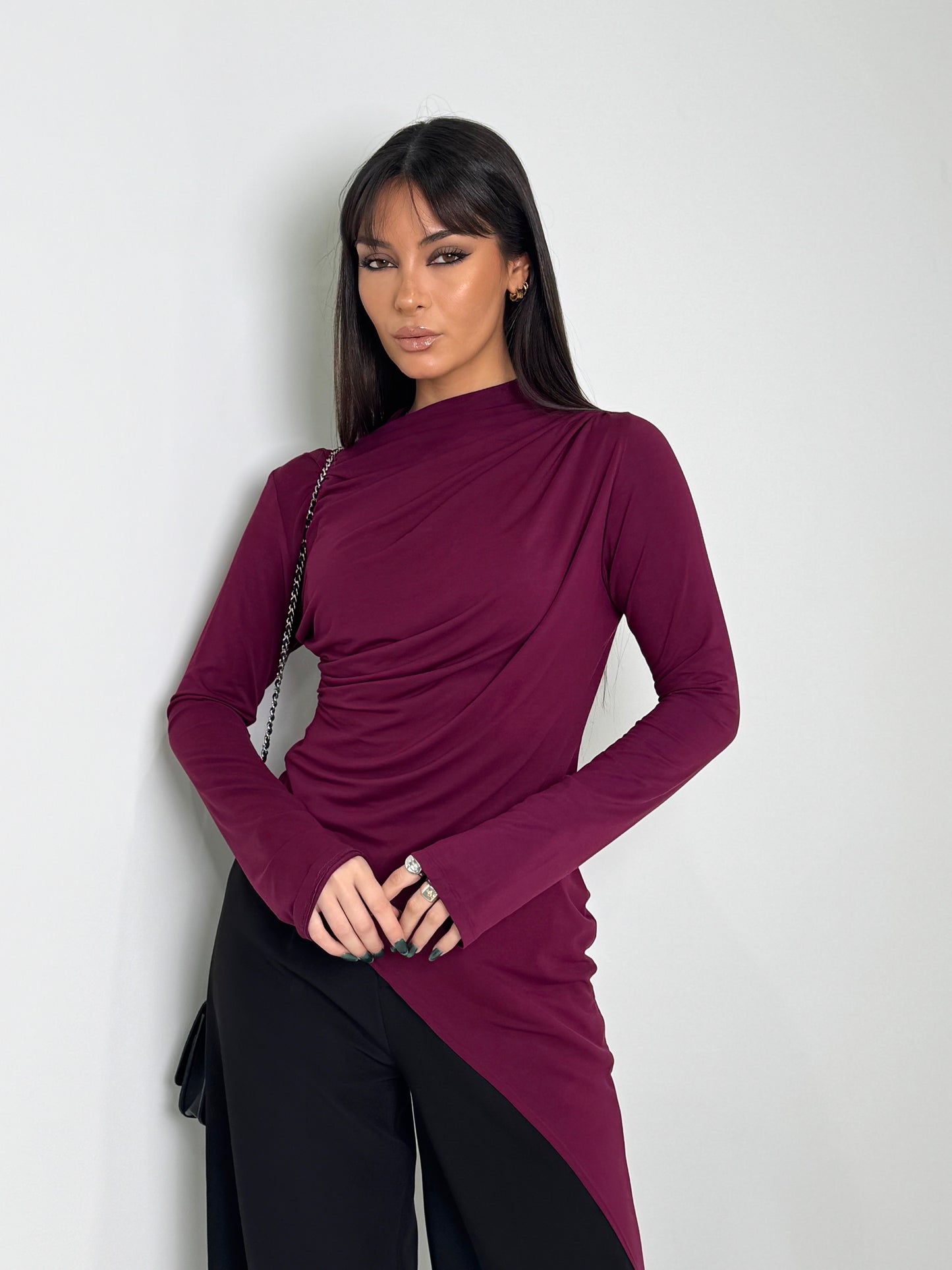 Asymmetrical ruched bamboo top