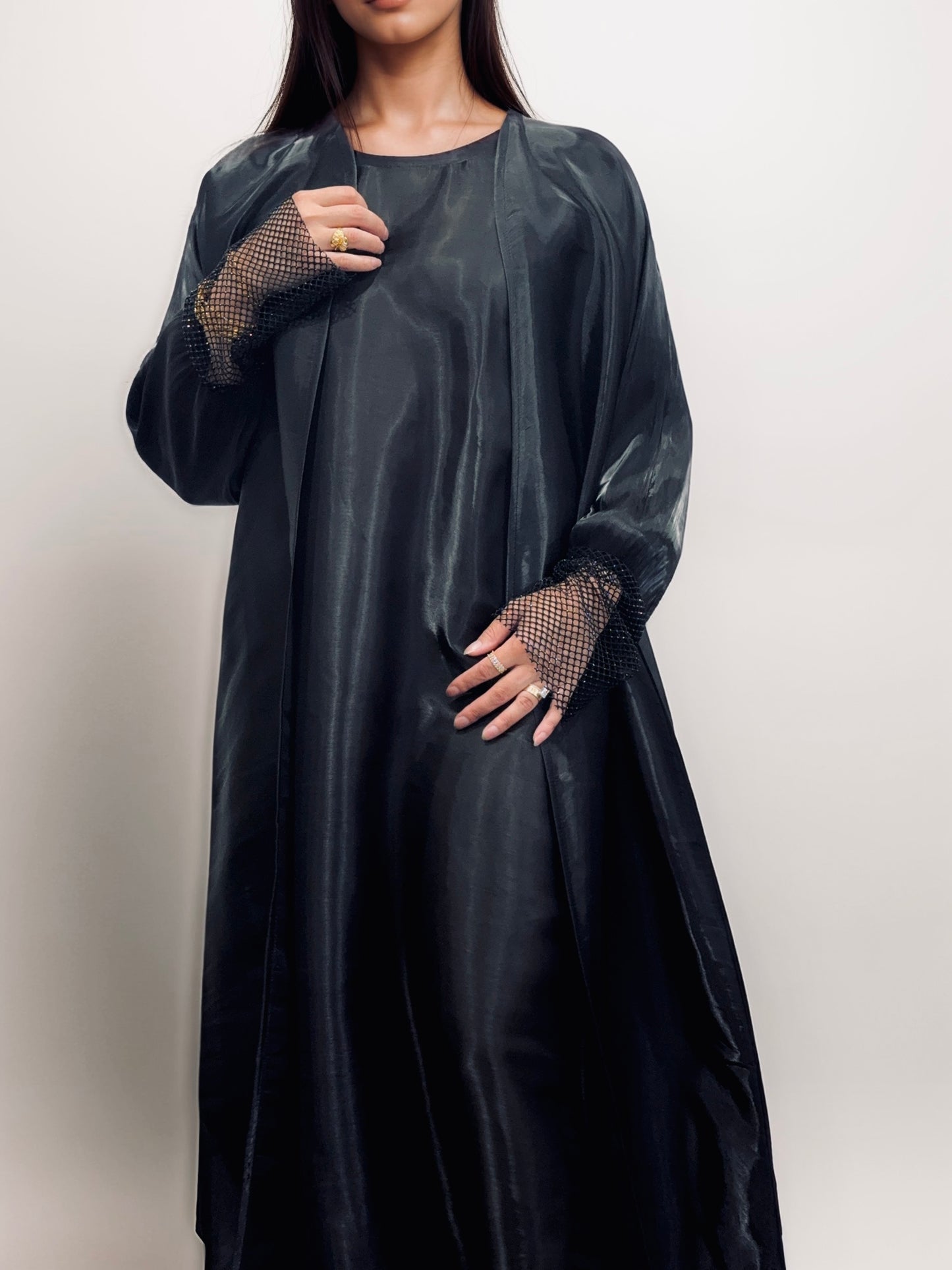 Organza open abaya with inner