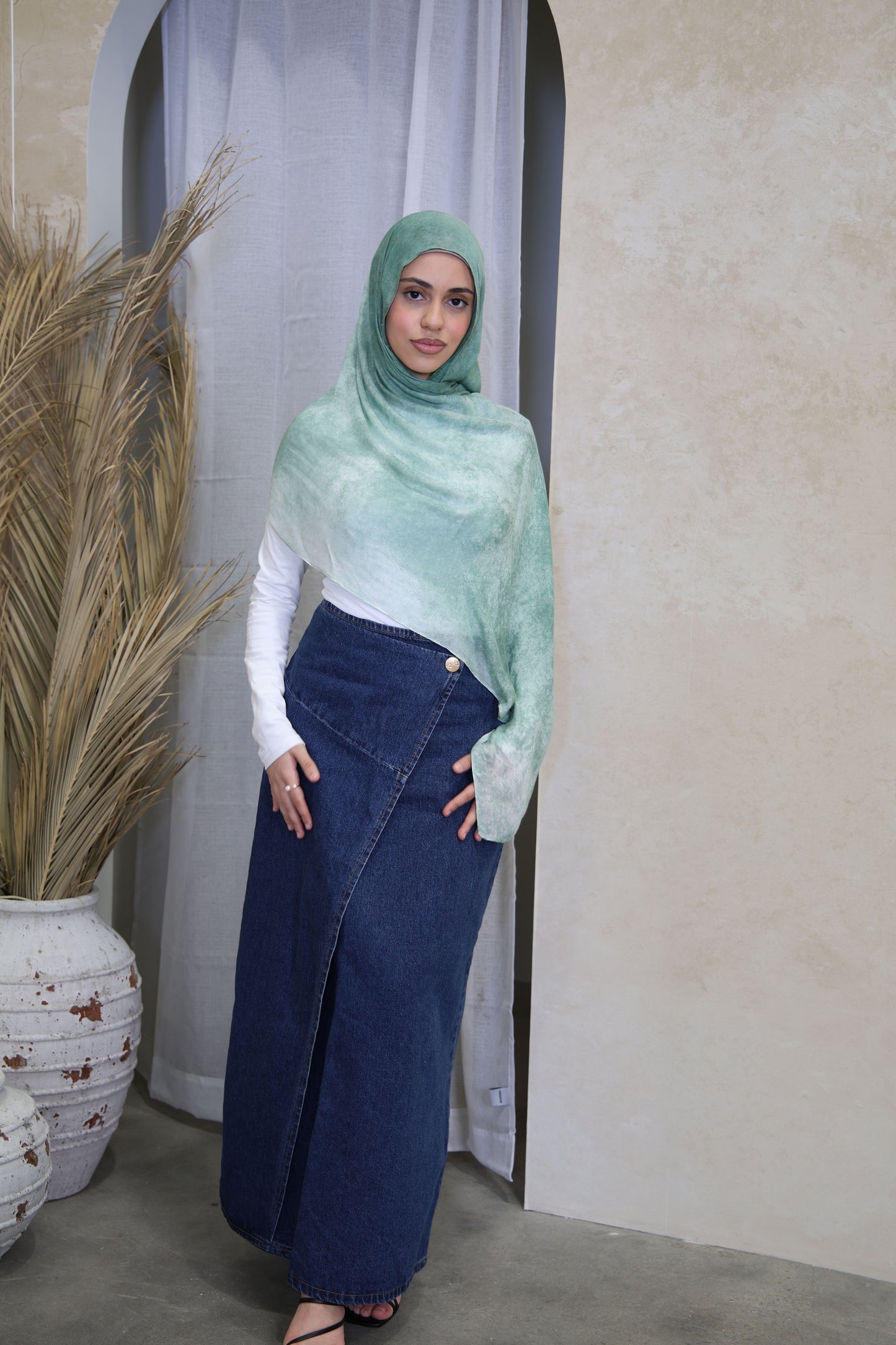 Luxe Print Modal Hijab- Rainforest Mist