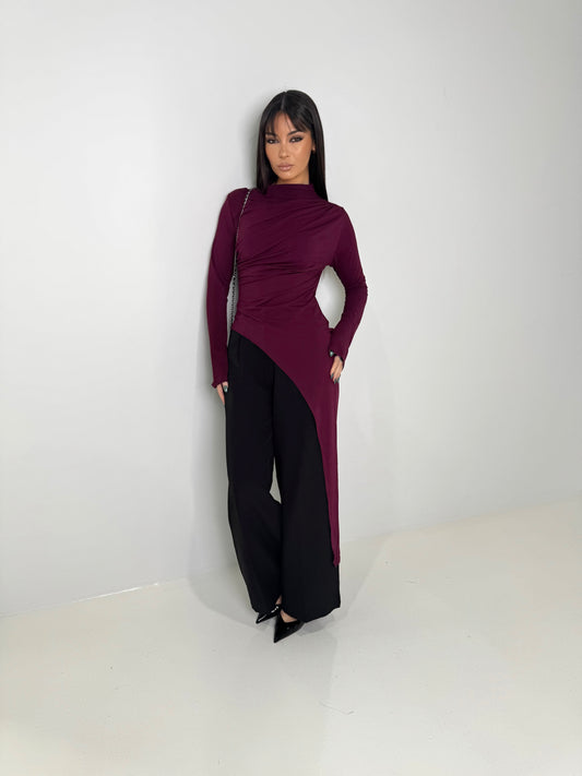 Asymmetrical ruched bamboo top